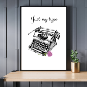 Just My Type wall art of typewriter and carnation printable poster by Lynne Collier on Etsy